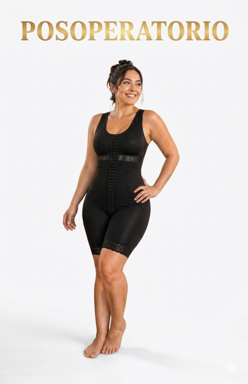 Faja Postoperatoria Premium Total · Sostén + Push-Up + Pierna Larga + Sistema Baño
