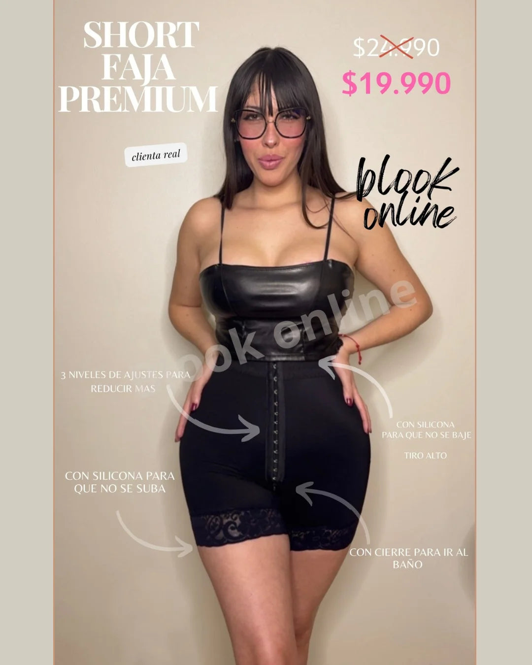 Faja short premium que realza glúteos, perfecta para el uso diario con ropa ajustada.