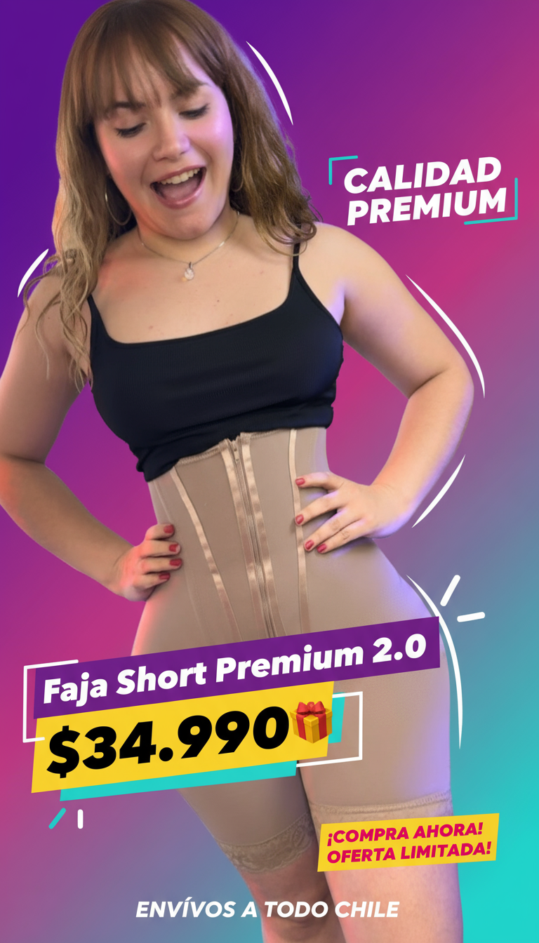 Faja Short Premium 2.0 · Material Mejorado + Sistema Baño + 3 Niveles · Chile