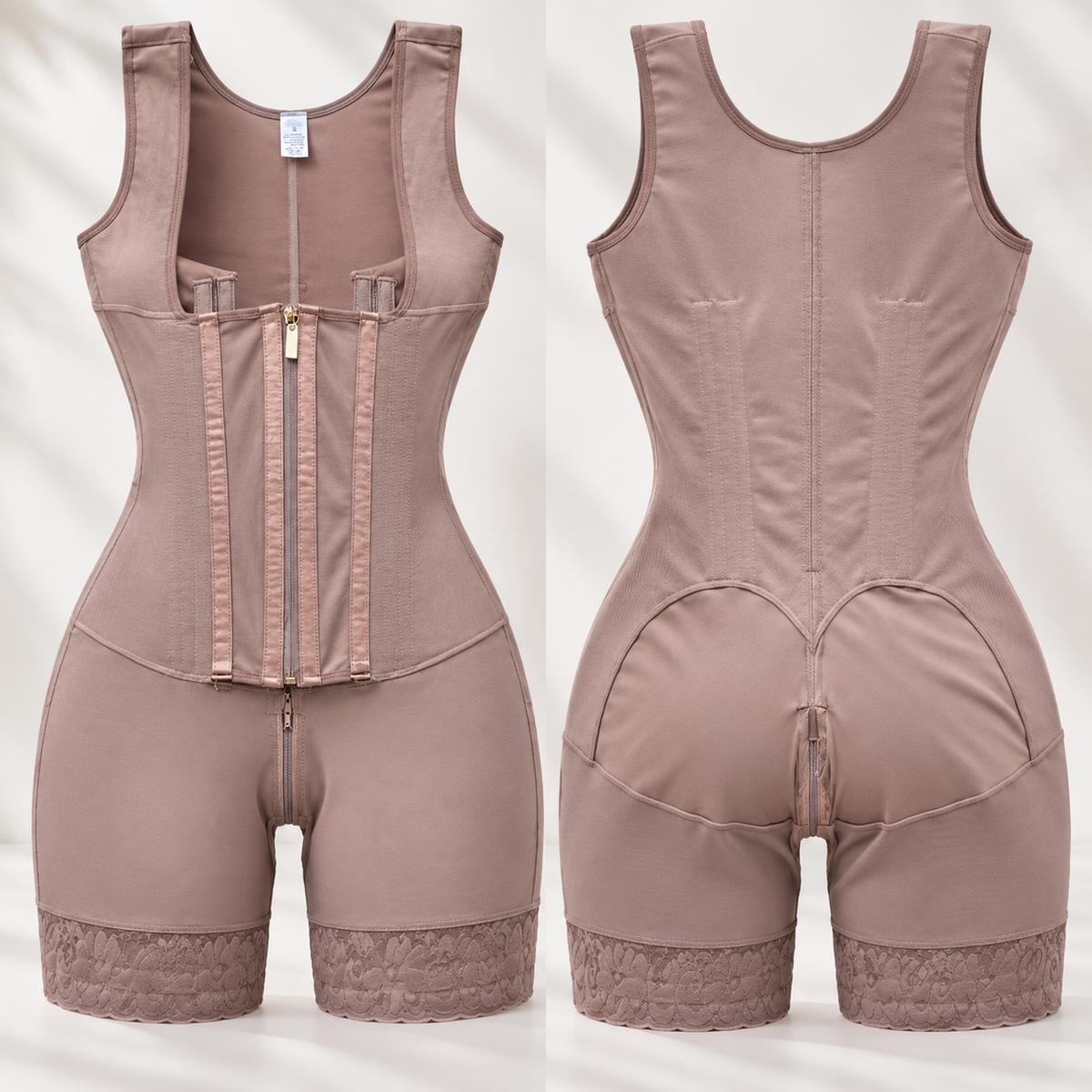 Faja 7 Varillas Doble Refuerzo color beige, frente y espalda
